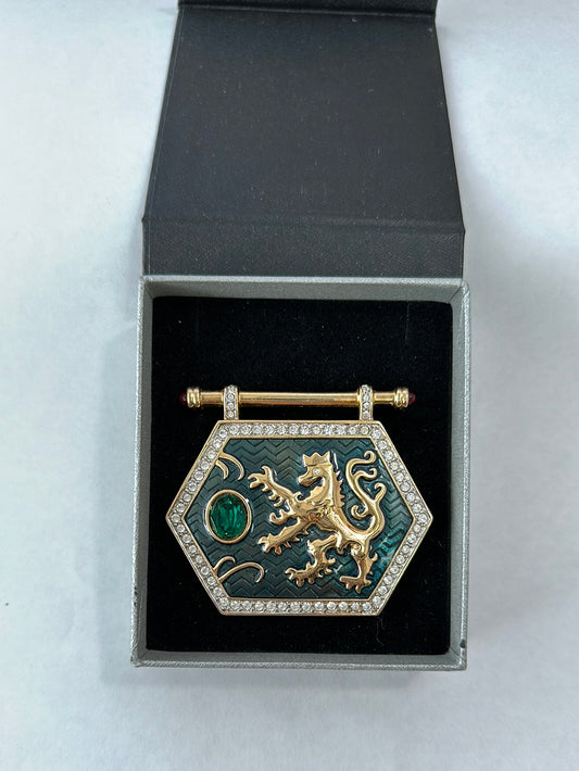 Rare SWAROVSKI gold tone & green Enamel Crystal 1980s Griffin Shield Brooch