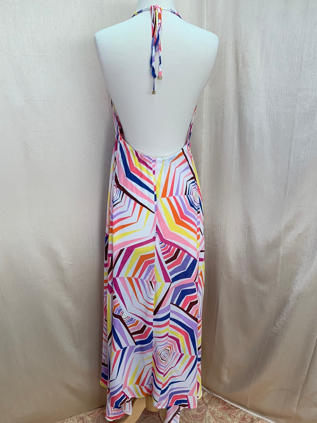 NWT - KATE SPADE multicolor 100% Rayon Geometric Print Halter Maxi Dress - S