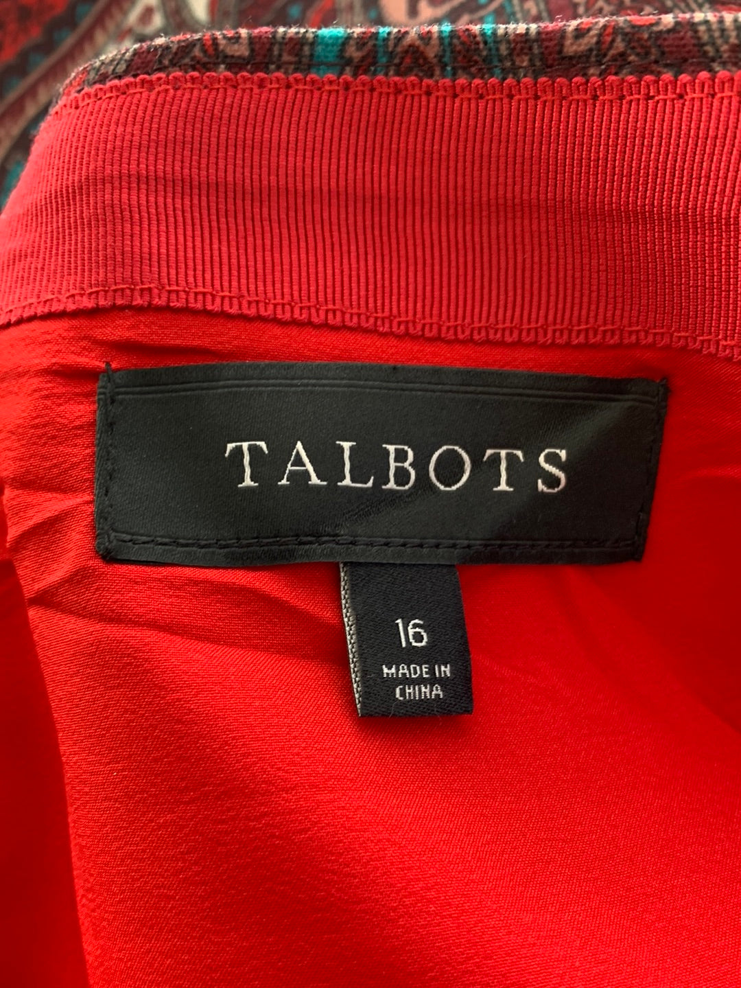 TALBOTS red brown Paisley Side Zip Lined Knee Length Skirt - 16