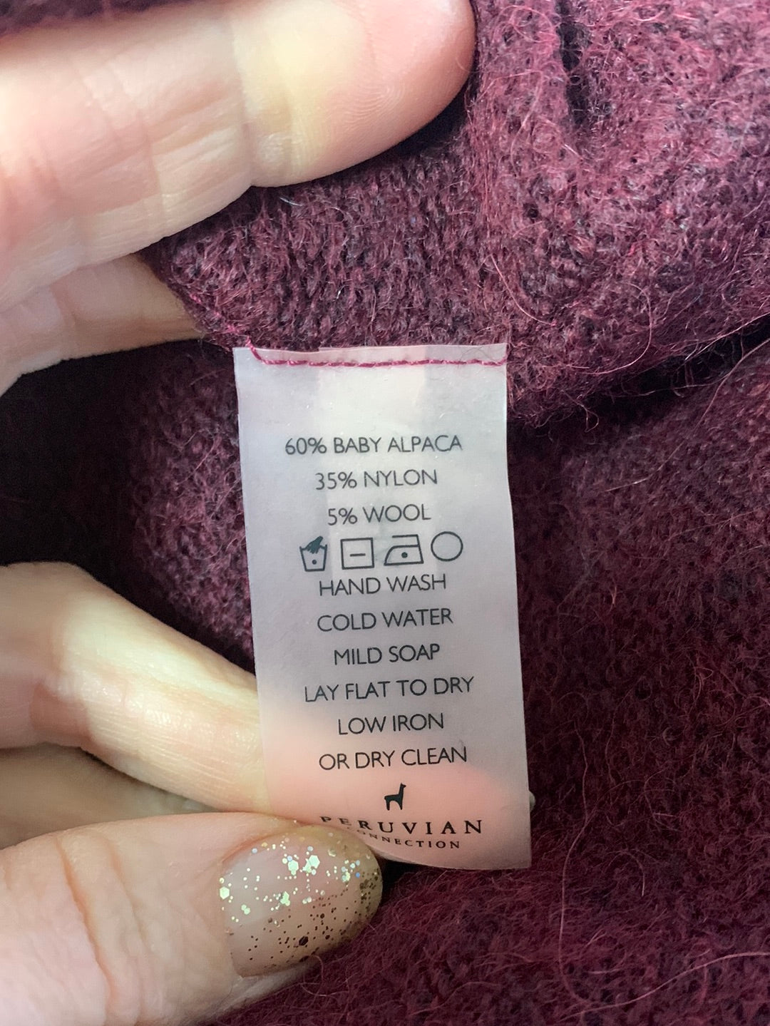 PERUVIAN CONNECTION burgundy Alpaca Blend Long Sleeve Dress - XS