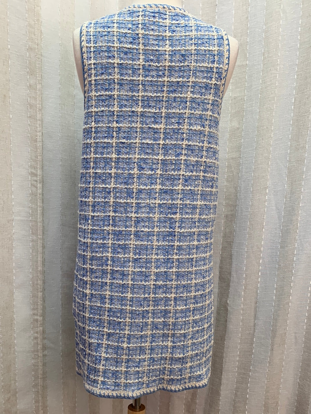 NWT - MANGO blue cream Sleeveless Button Front Tweed Pocket Dress - Small