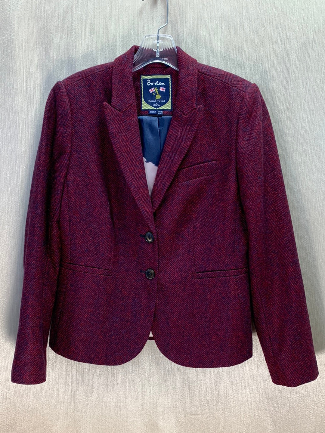 BODEN red blue Wool Herringbone British Tweed by Moon Jacket - US 8 | UK 12