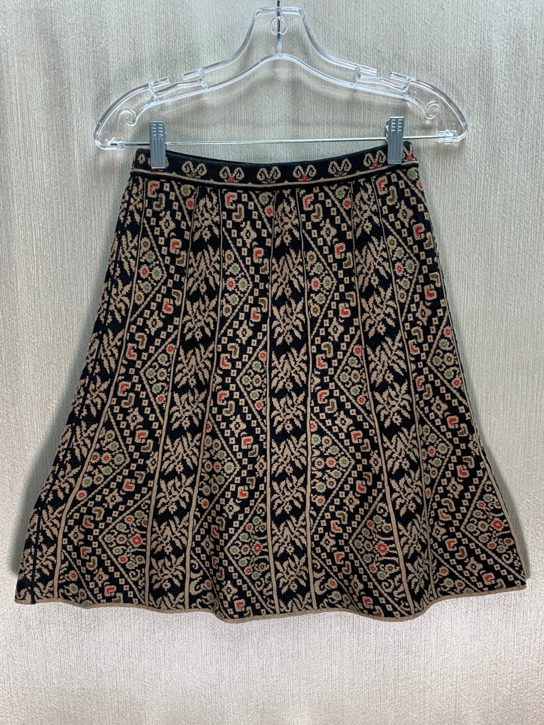 PERUVIAN CONNECTION black tan Pima Cotton A-line Skirt - XS