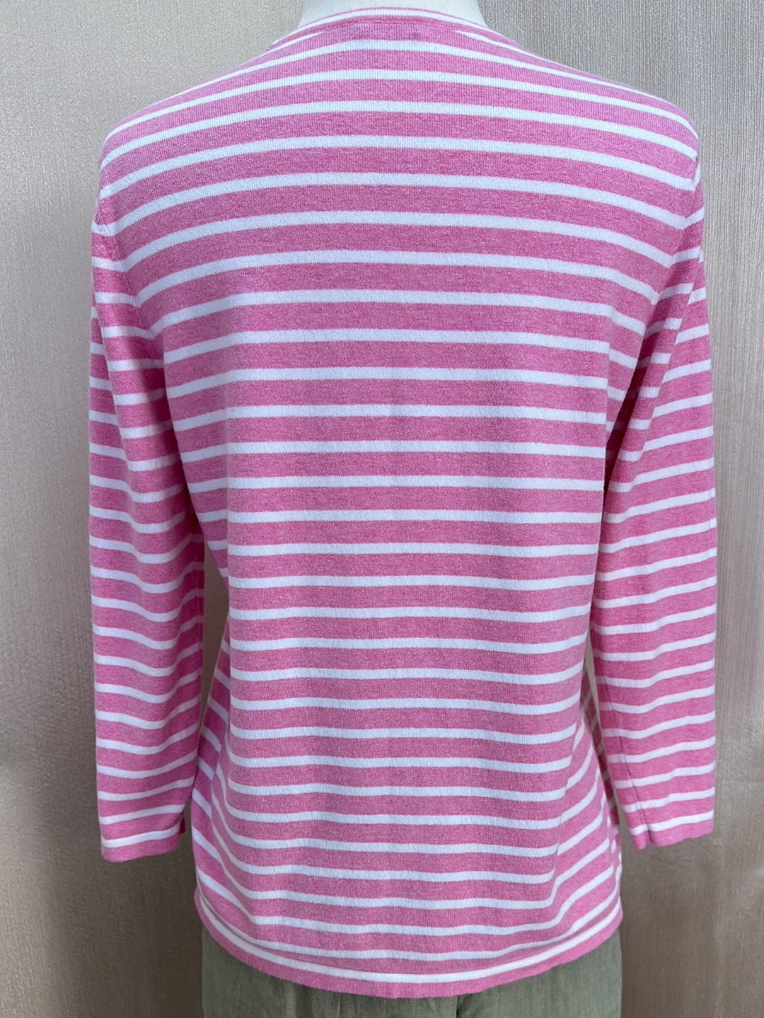 J. MCLAUGHLIN pink white Stripe Cotton Modal Blend Pocket Sweater - S