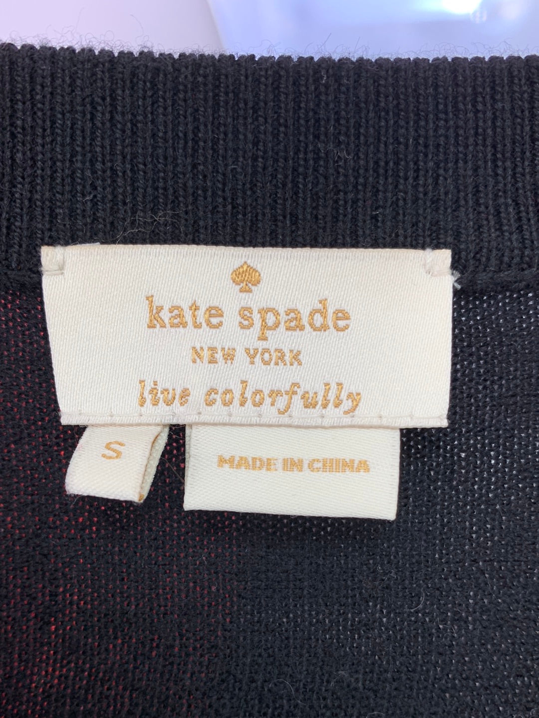 KATE SPADE black Wool Rhinestone Bow Button 3/4 Sleeve Cardigan - Small