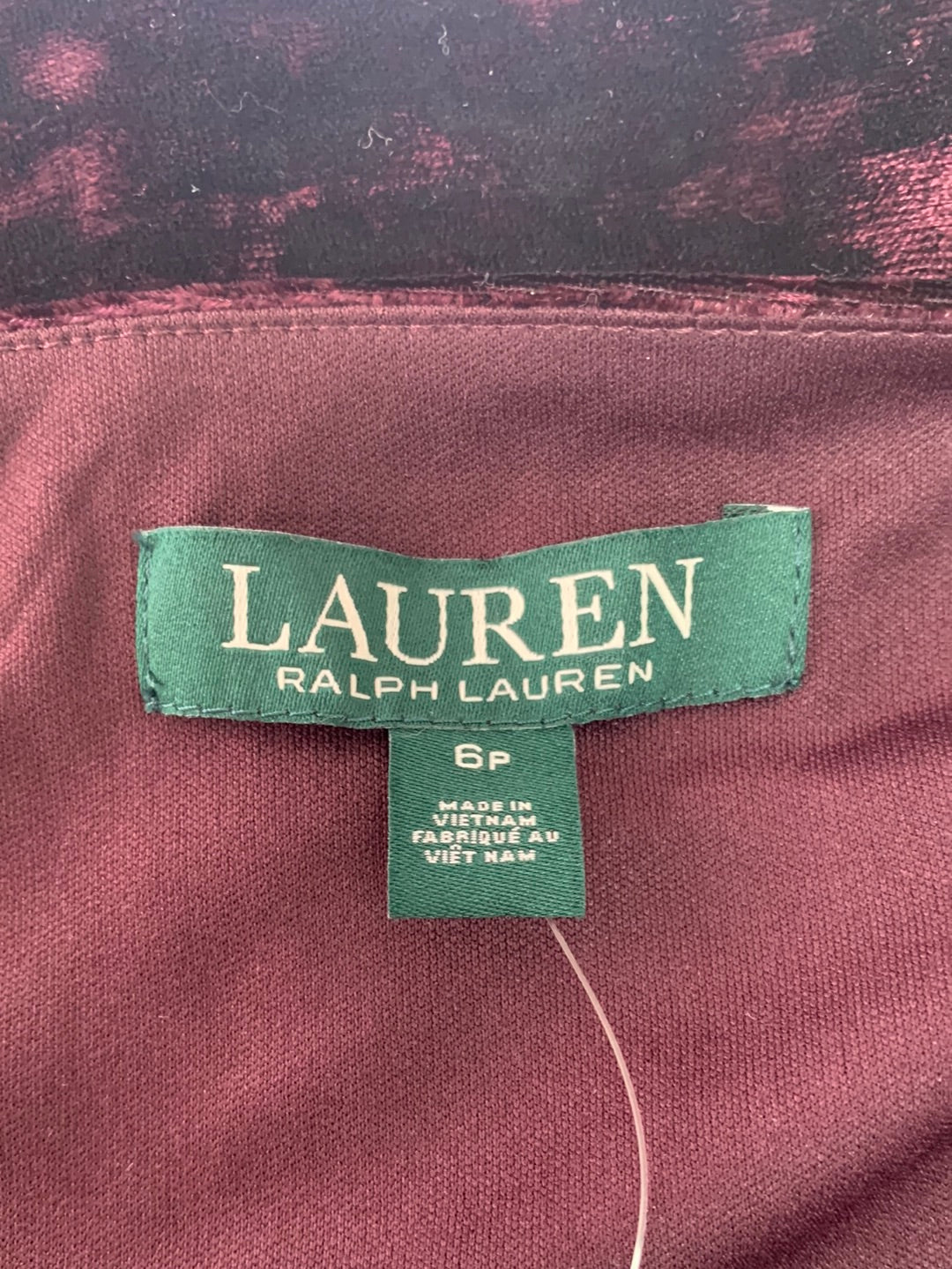 NWT - LAUREN RALPH LAUREN plum 3/4 Bell-Sleeve Crushed Velvet Dress - 6P