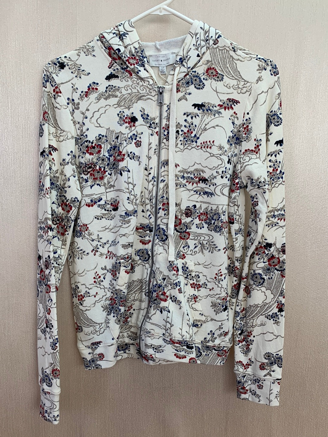 NWT - Lucky Brand White Floral Lucky Hooded Jacket - S / P