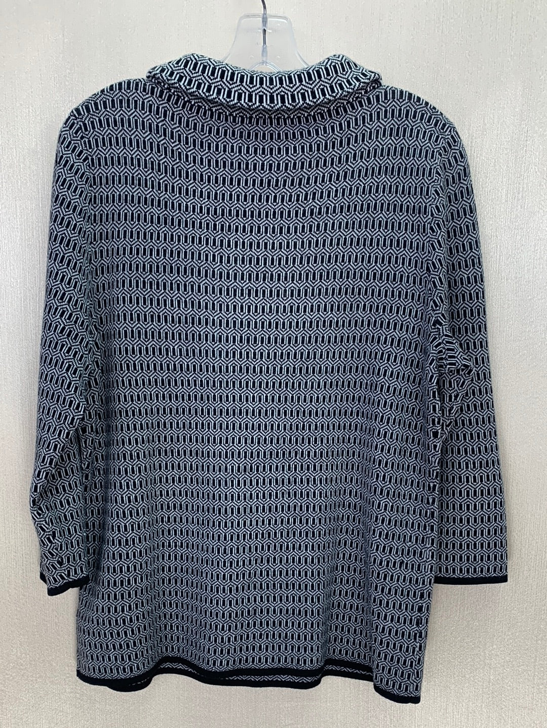 TALBOTS black white pattern Merino Wool 3/4 Sleeve Sweater - L