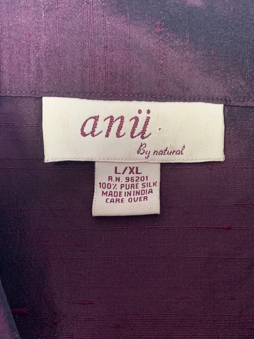 ANU by NATURAL wine black Pure Silk Long Sleeve Button Up Top - L / XL