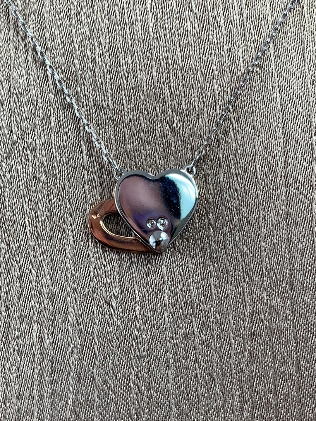 SWAROVSKI silver tone & gold tone Double Heart Necklace - 14.75" - 16.5"