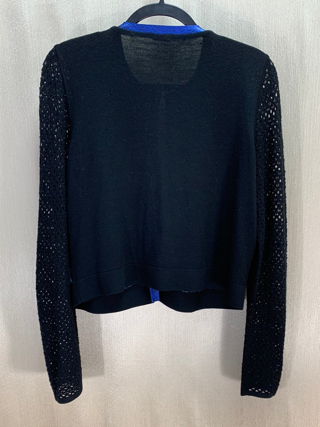 ELIE TAHARI black blue Merino Wool Viscose Velvet Lamb Leather Trim Jacket - L