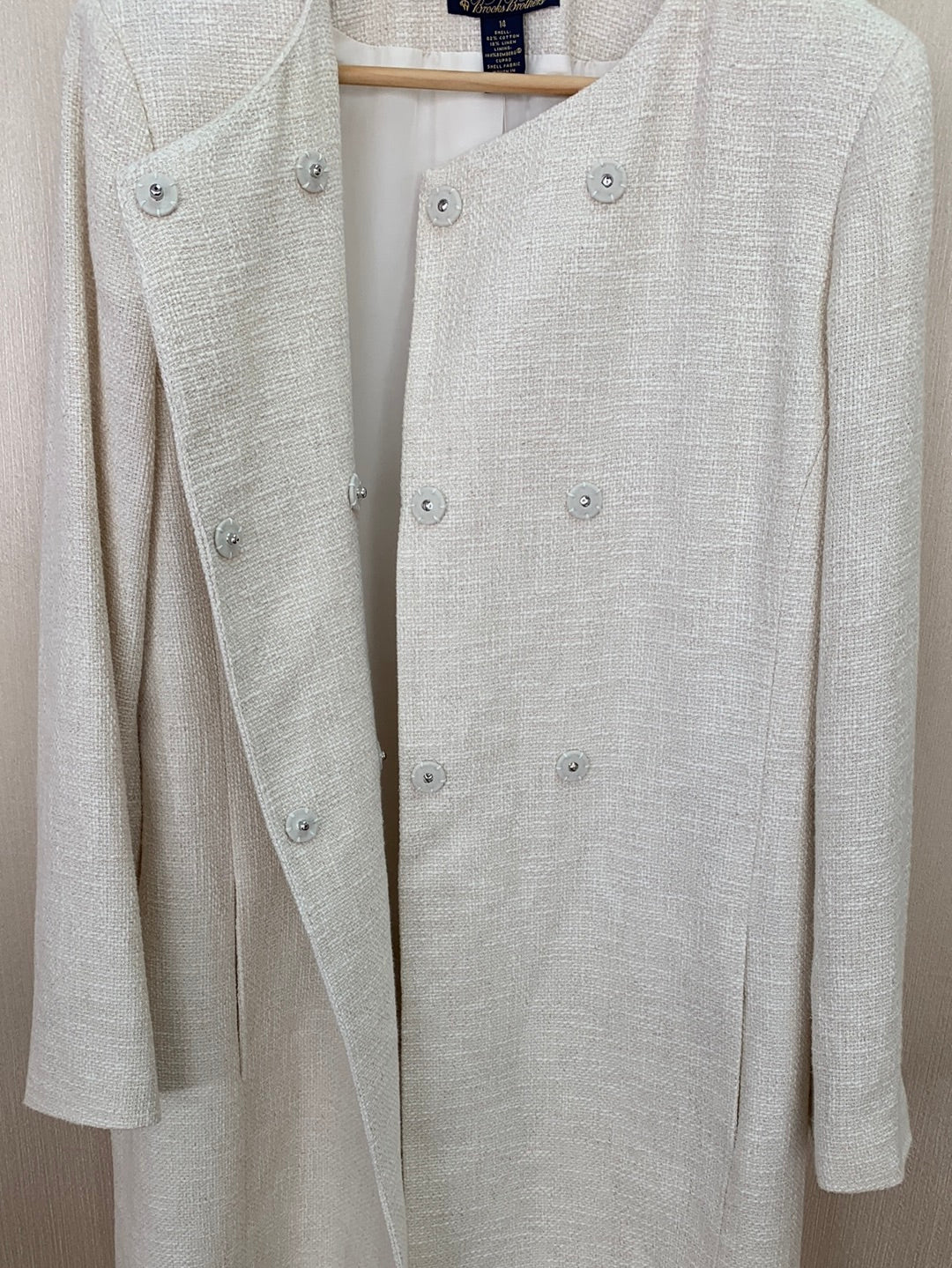 NWT - BROOKS BROTHERS cream Cotton Linen Boucle Tweed Jacket - 14