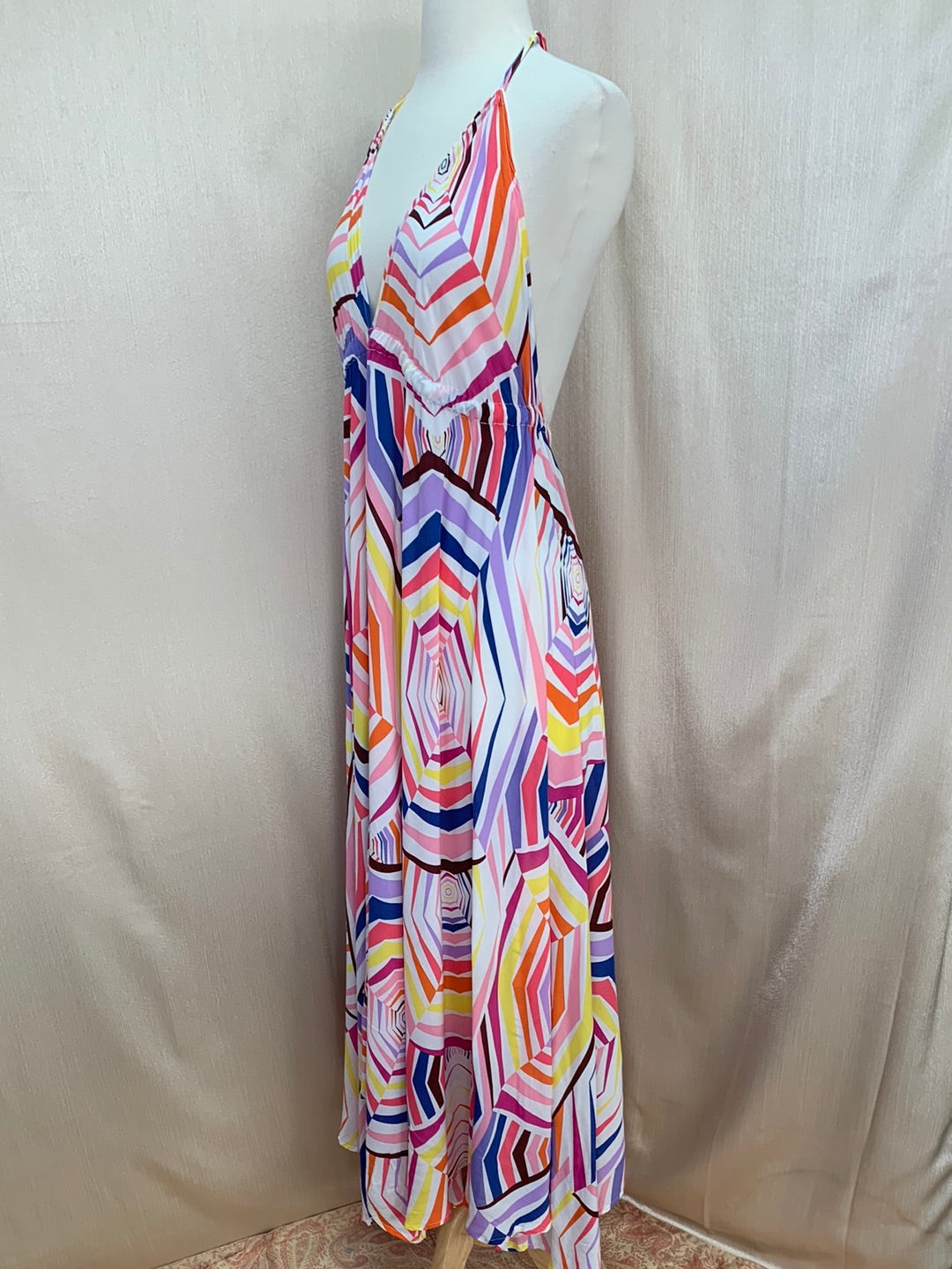 NWT - KATE SPADE multicolor 100% Rayon Geometric Print Halter Maxi Dress - S