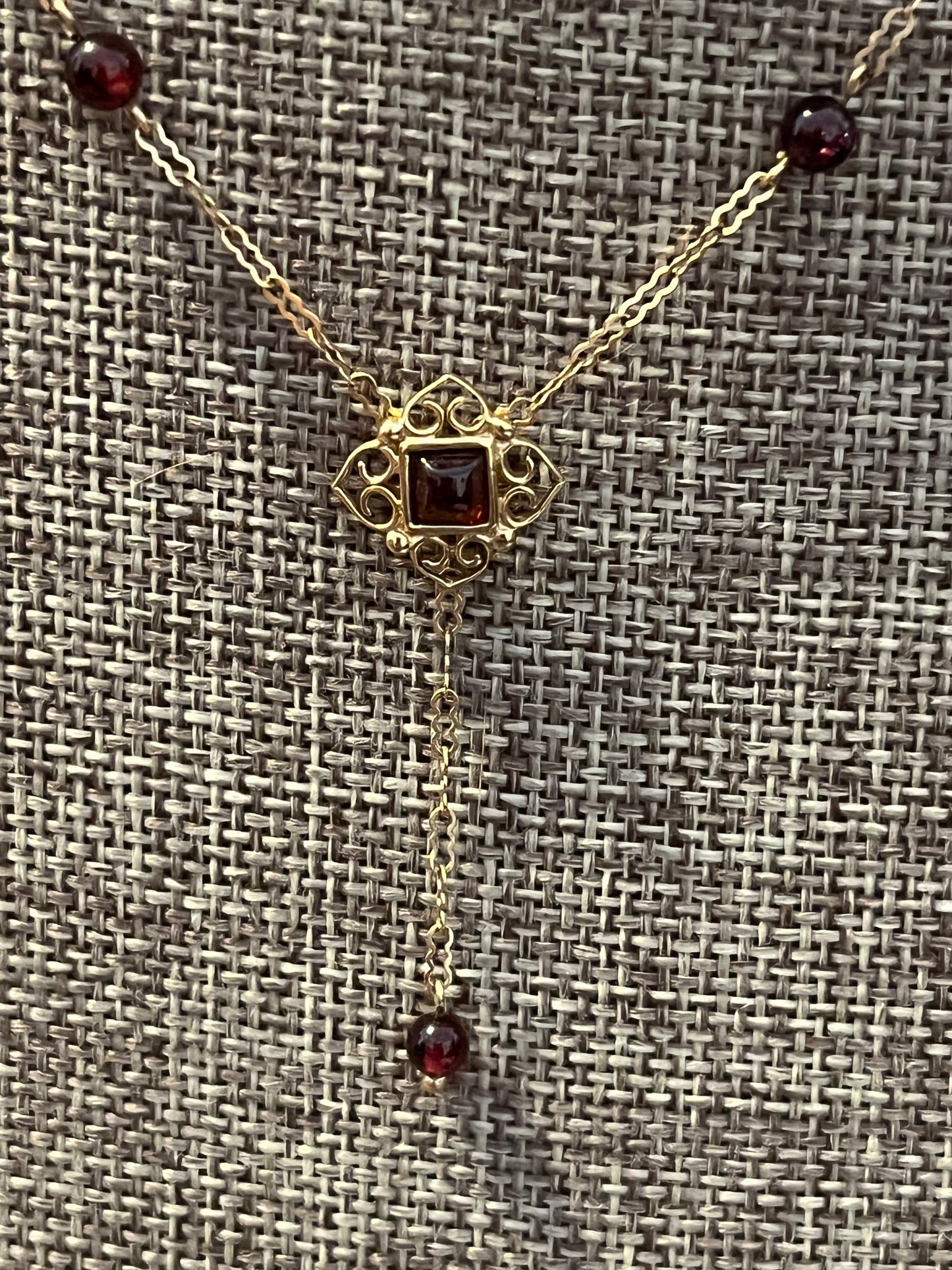 14KT and Garnet Lariat Style Necklace