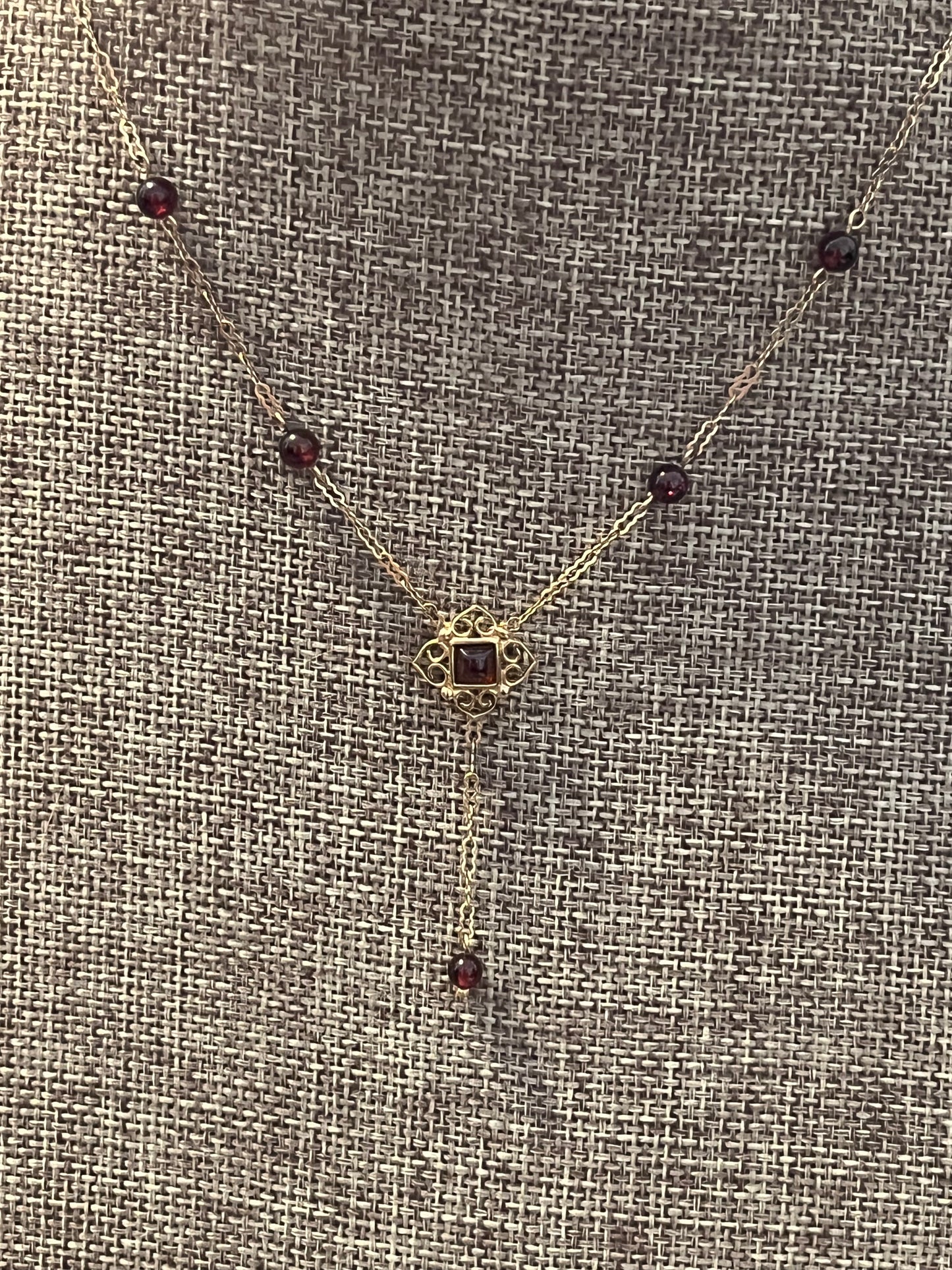 14KT and Garnet Lariat Style Necklace
