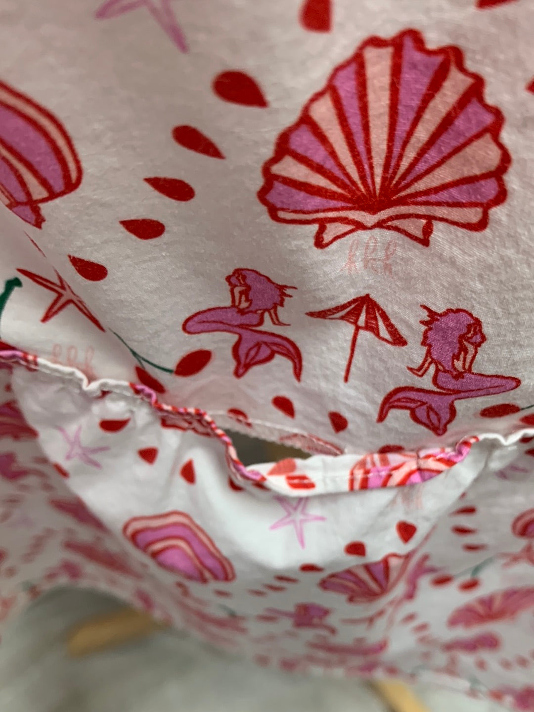 HILL HOUSE pink print Mermaid Cherry Midi Ellie Nap Dress - Medium (repairs needed)