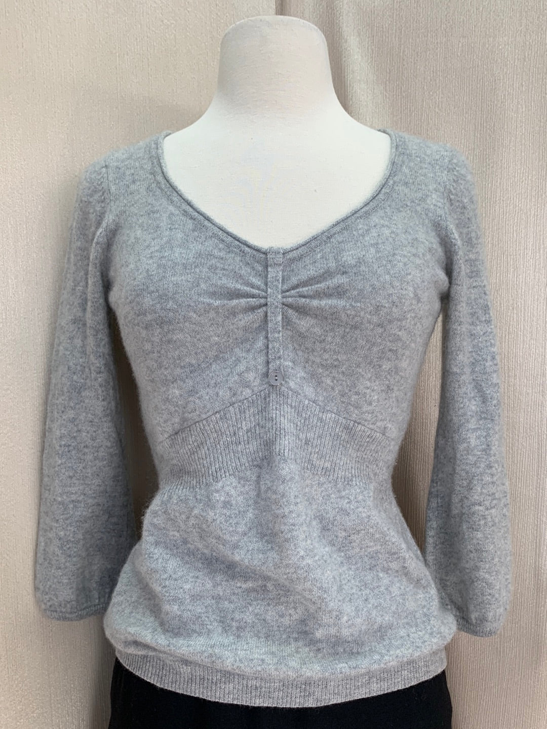MARGARET O'LEARY heather grey Cashmere 3/4 Sleeve Sweater - S