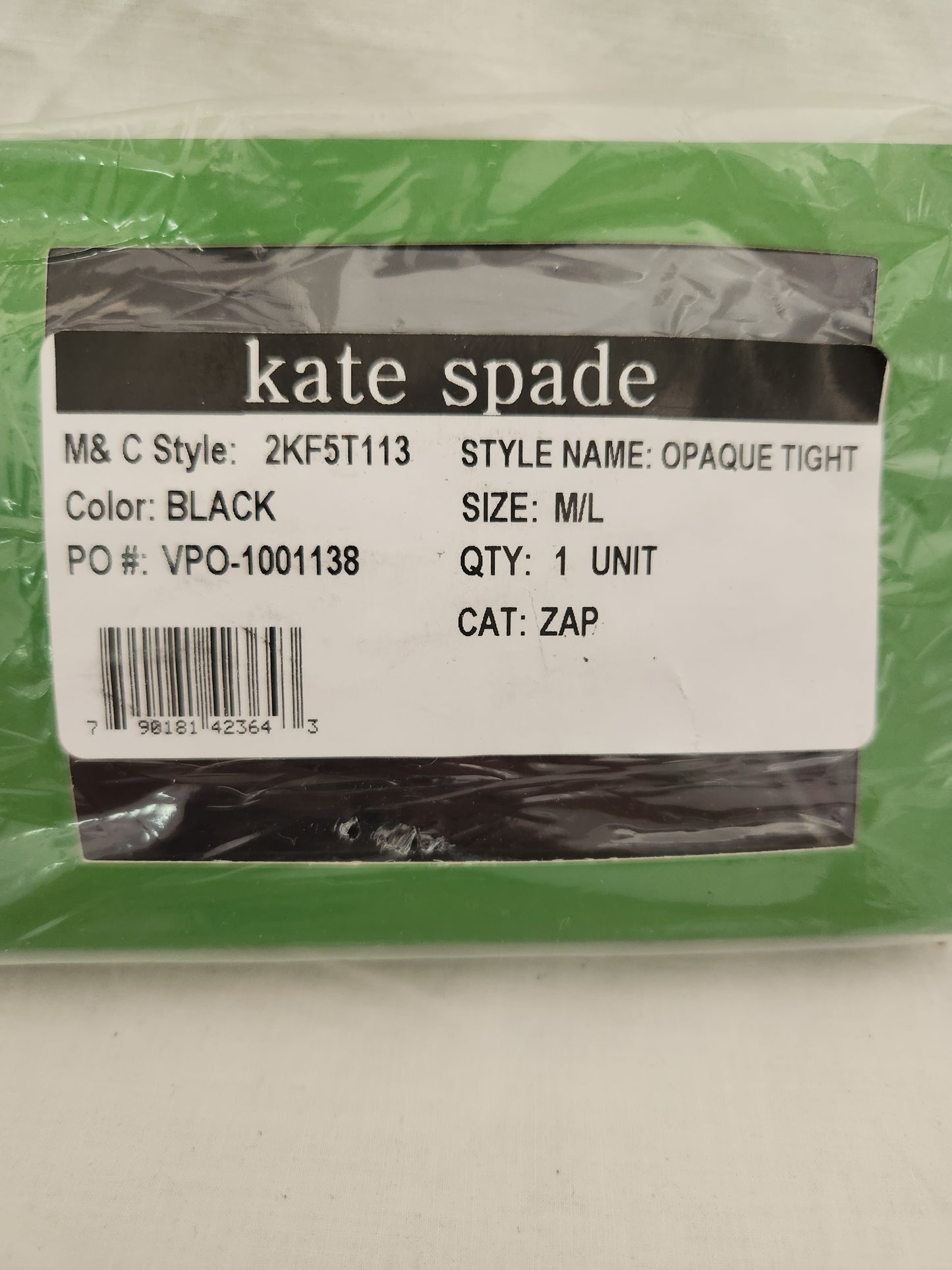 NIB - Kate Spade Black Opaque Tights - Size: M/L