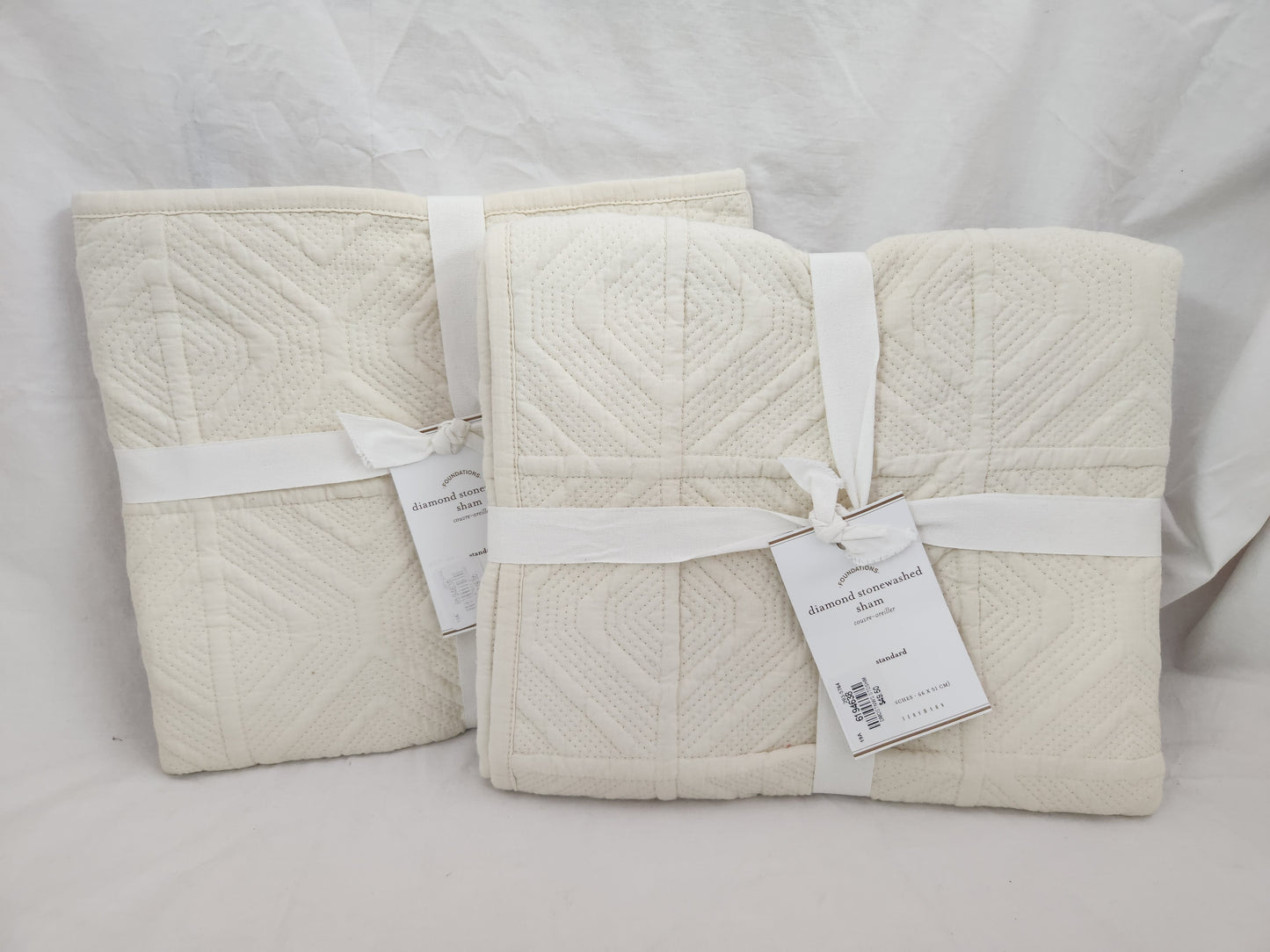 NWT - Pottery Barn Off-White Diamond Stonewashed Standard Sham - Set of Two