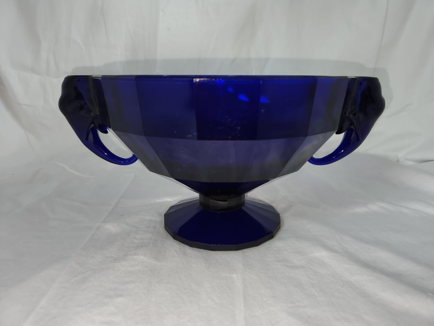 Cobalt Blue Glass Console Bowl w/ Elephant Head Candle Holder Handles