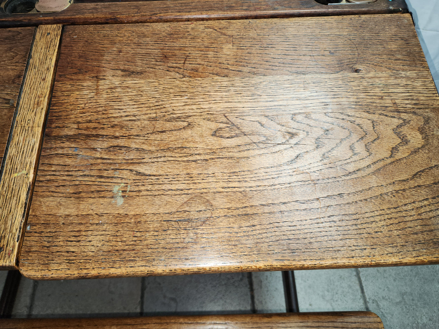 RARE/VTG Bromwich Duel Oak Desk w/Bench & Brass Ink Wells by KingFisher - LOCAL PICK-UP ONLY