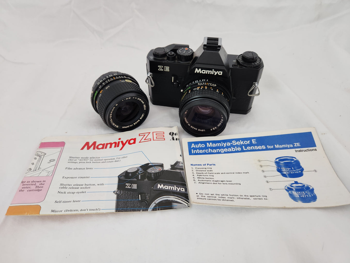 Mamiya ZE Camera w/ Mamiya Sekor E 50mm f/2 Lens and Mamiya Sekor E 28mm f/3.5 Lens(NOT TESTED)
