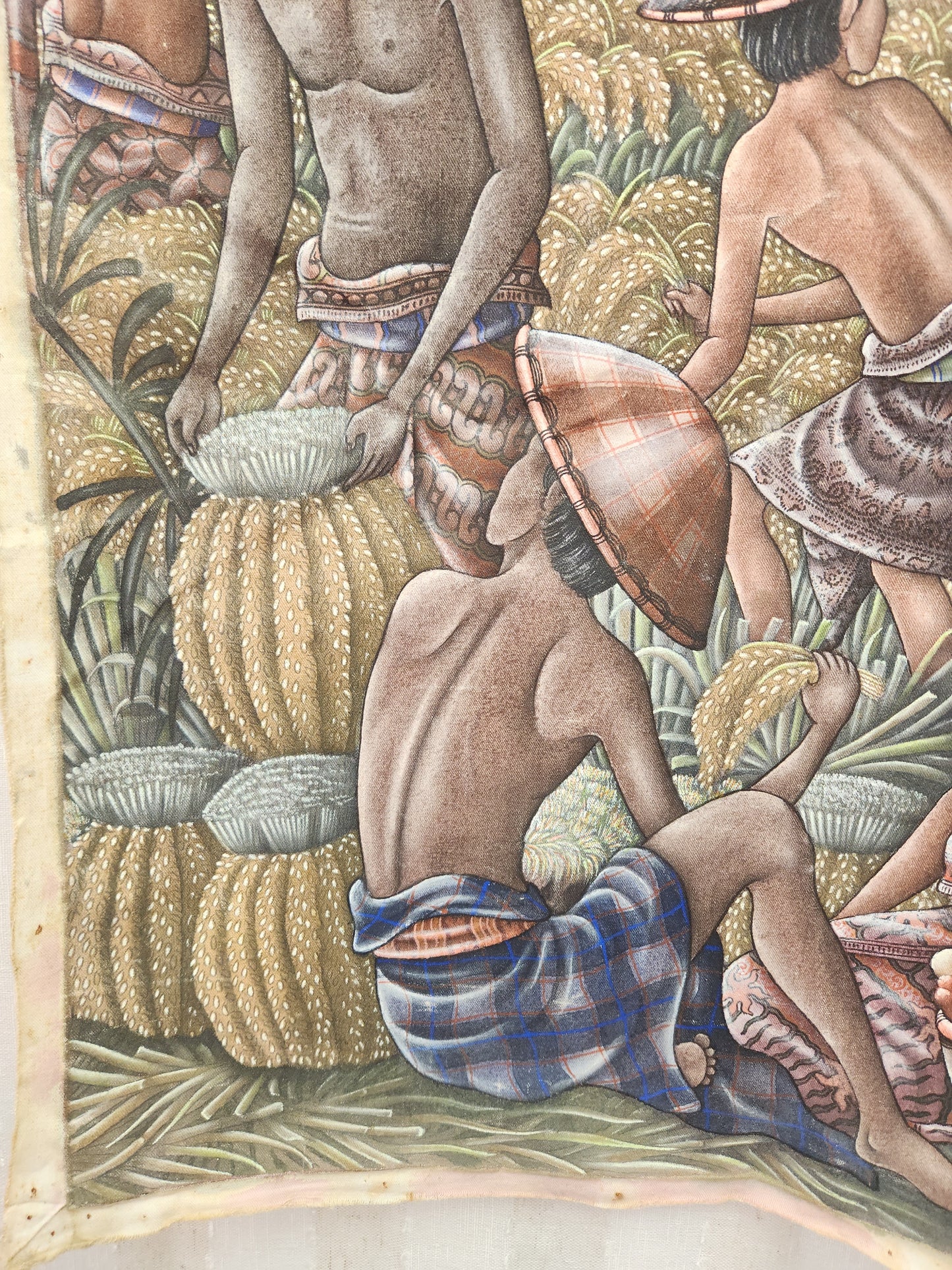 VTG - Darma - Padangtegal Ubud-Bali "Harvest Time" Watercolor on Fabric Painting - 17.5x25.5