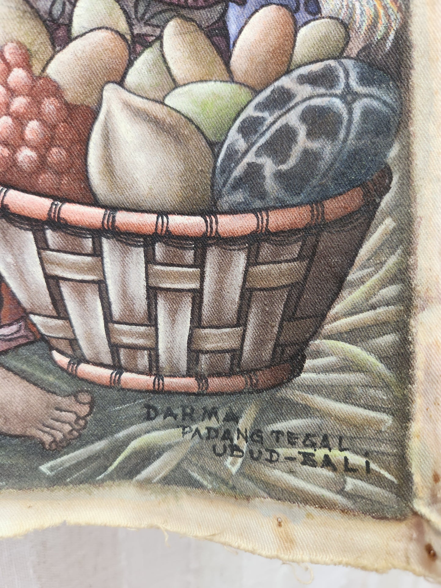 VTG - Darma - Padangtegal Ubud-Bali "Harvest Time" Watercolor on Fabric Painting - 17.5x25.5