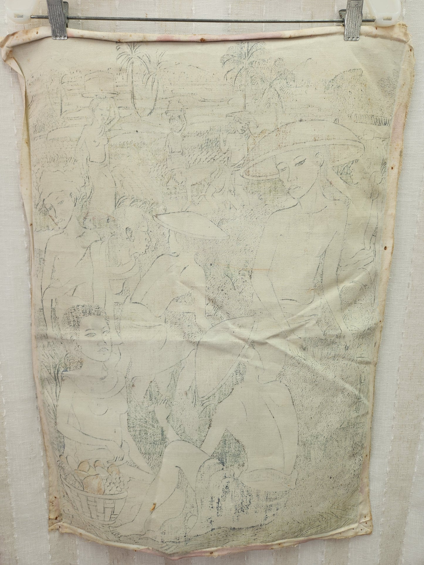 VTG - Darma - Padangtegal Ubud-Bali "Harvest Time" Watercolor on Fabric Painting - 17.5x25.5