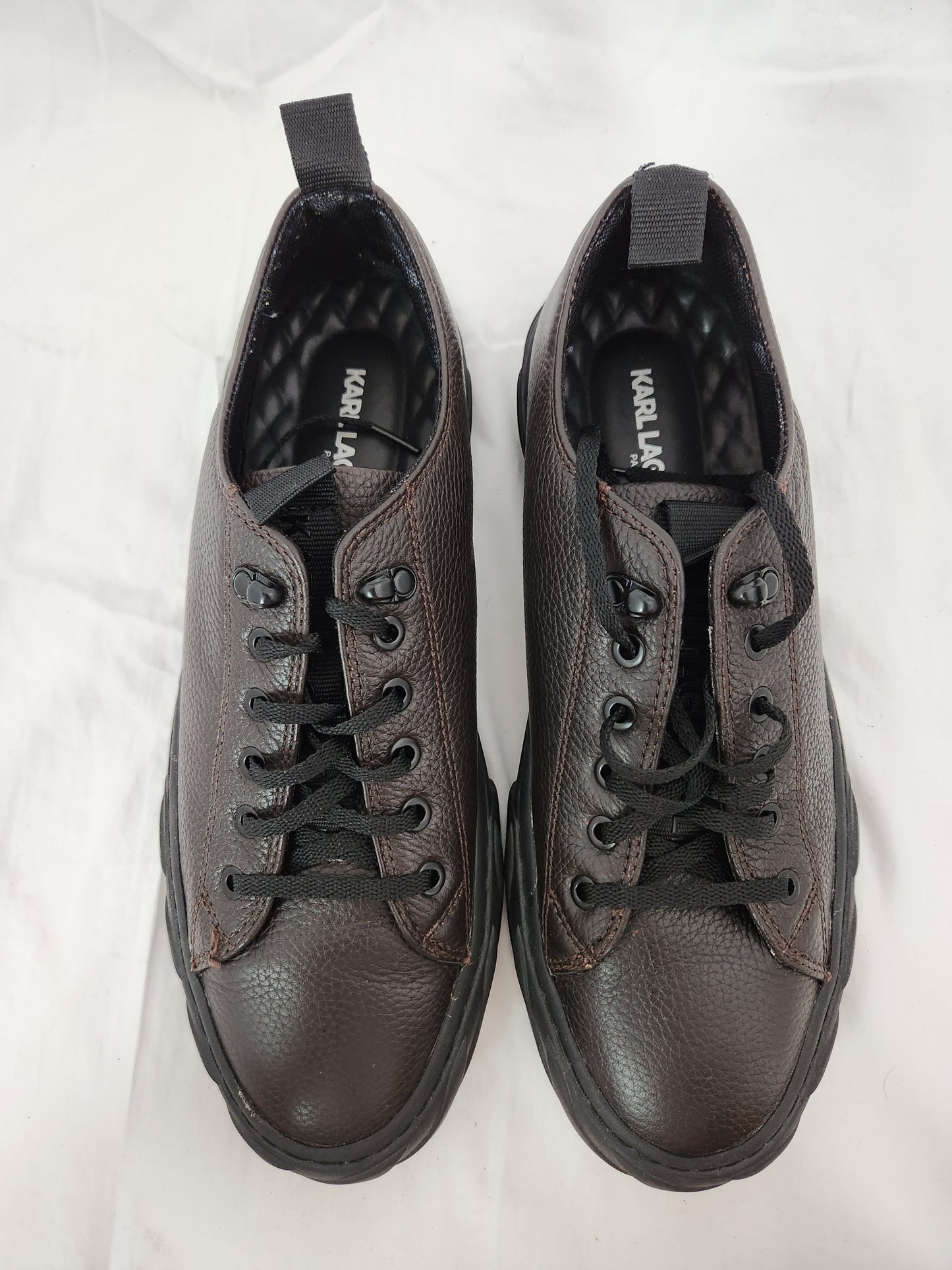 NWOB - KARL LAGERFELD PARIS brown Leather Low-Top Sneakers - Size: 10M