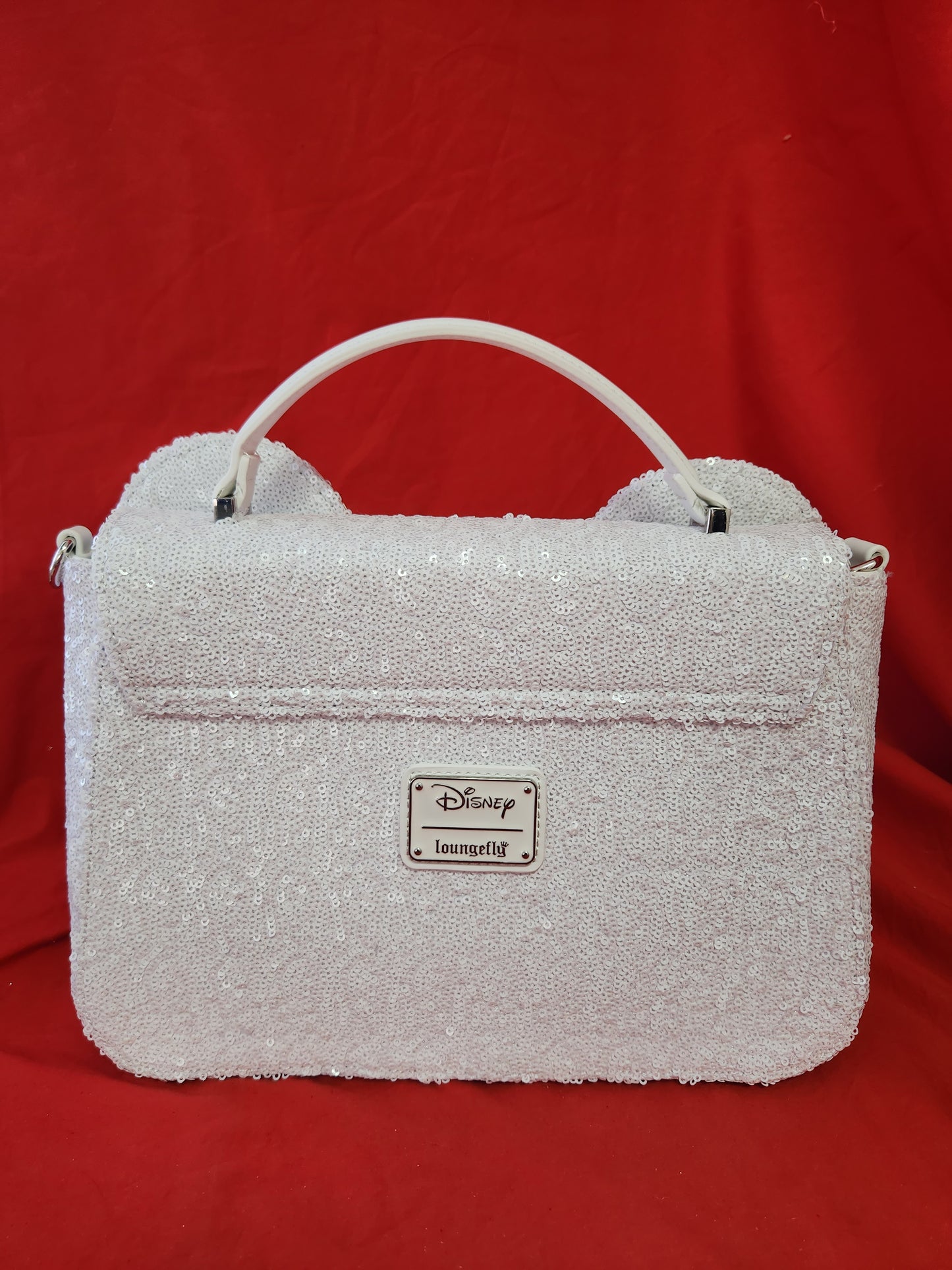 Disney Minnie Sequin White Wedding Crossbody Bag w/Extra Bow
