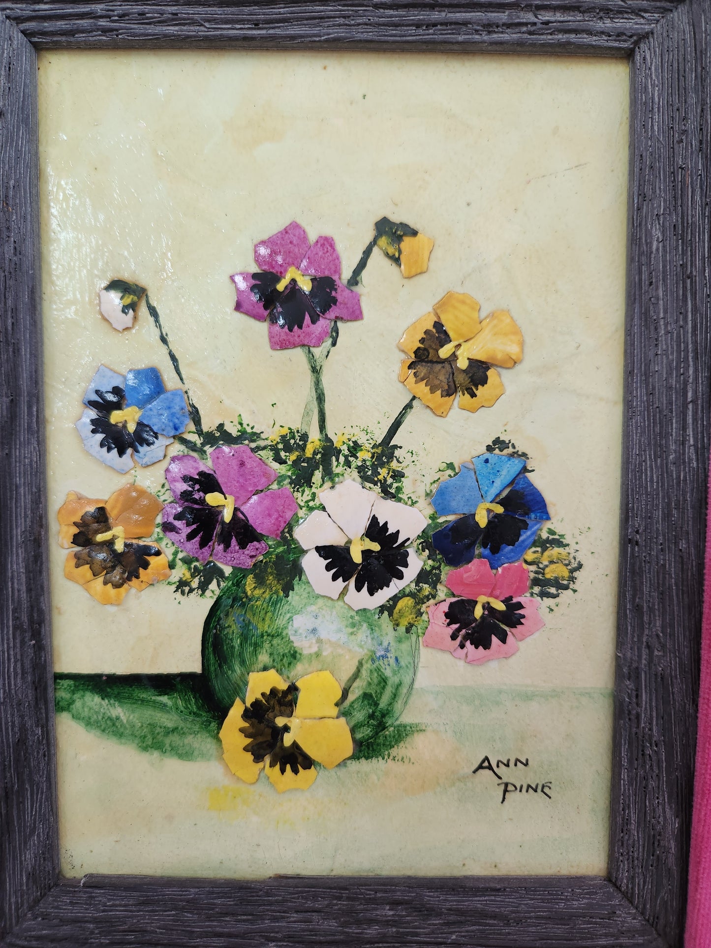 Signed ANN PINE 5x7 Oil and Lacquered Eggshell Painting in wood frame