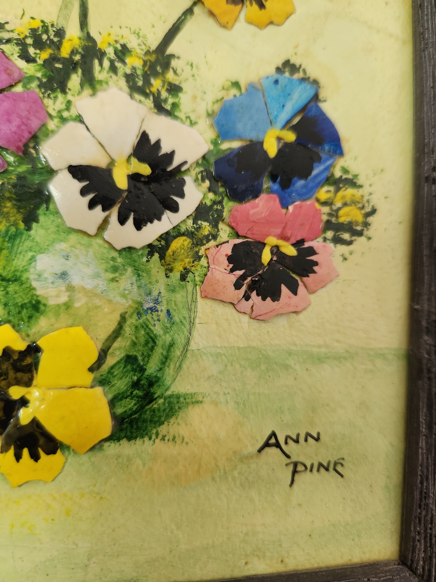 Signed ANN PINE 5x7 Oil and Lacquered Eggshell Painting in wood frame