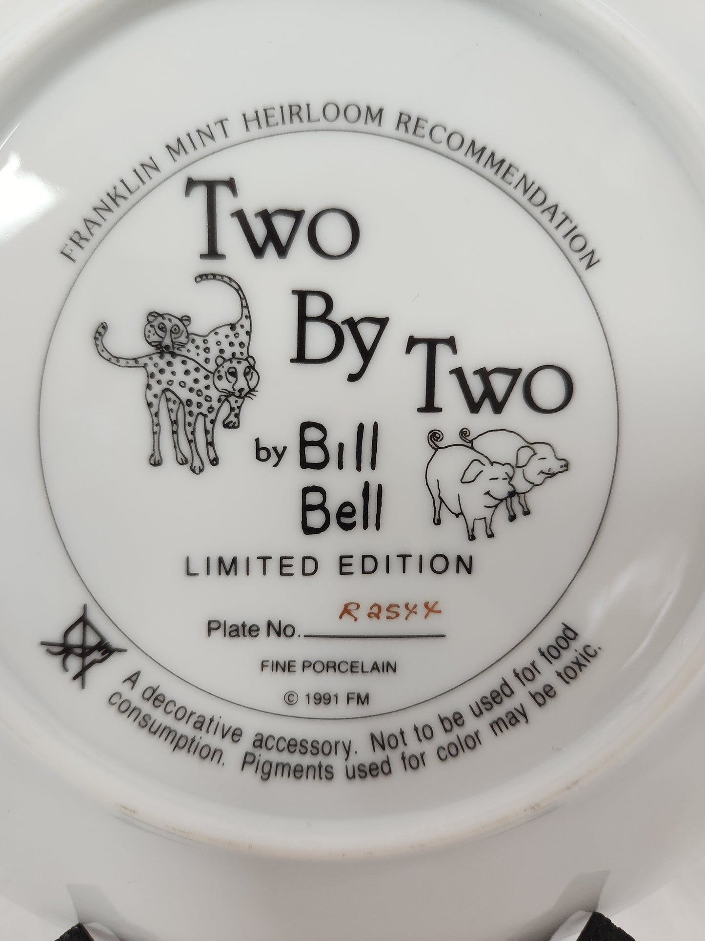 1991- limited Edition "Two by Two" Decorative Plate by Bill Bell - Plate #R2544