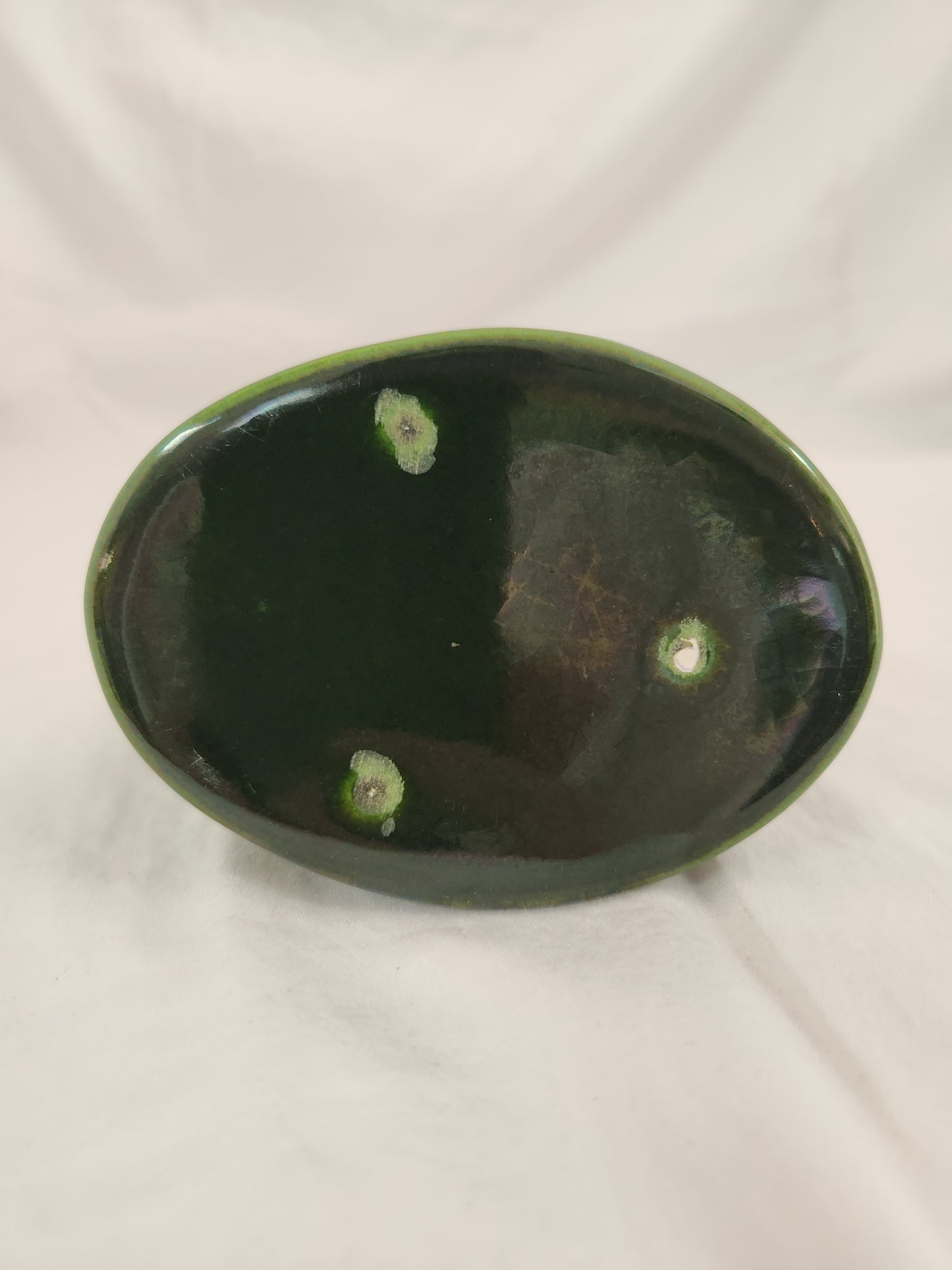 Green Ceramic Candle Holder w/Two Pink Capodimonte Style Roses