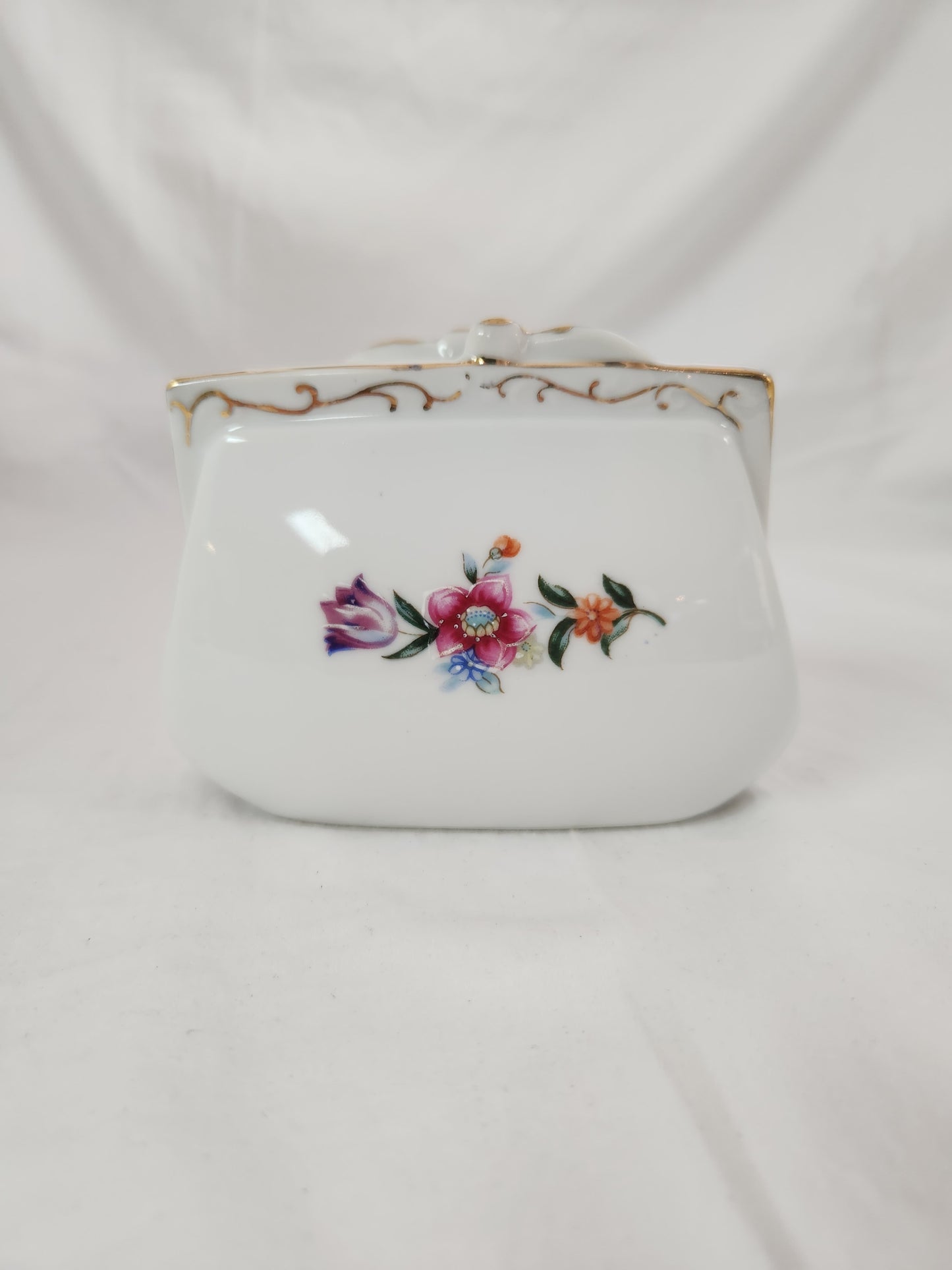 VTG - White Floral Ceramic Purse Planter #52/361