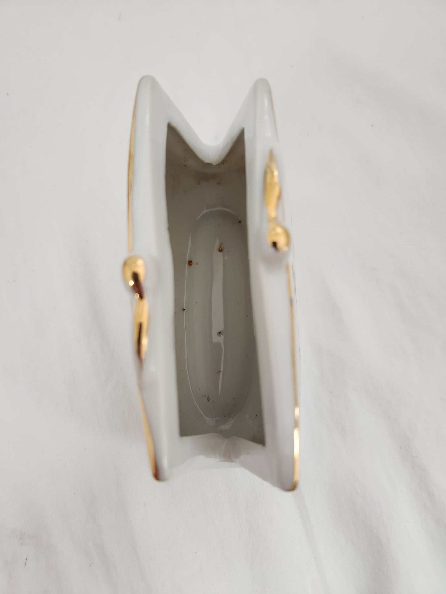 VTG - White Floral Ceramic Purse Planter #52/361