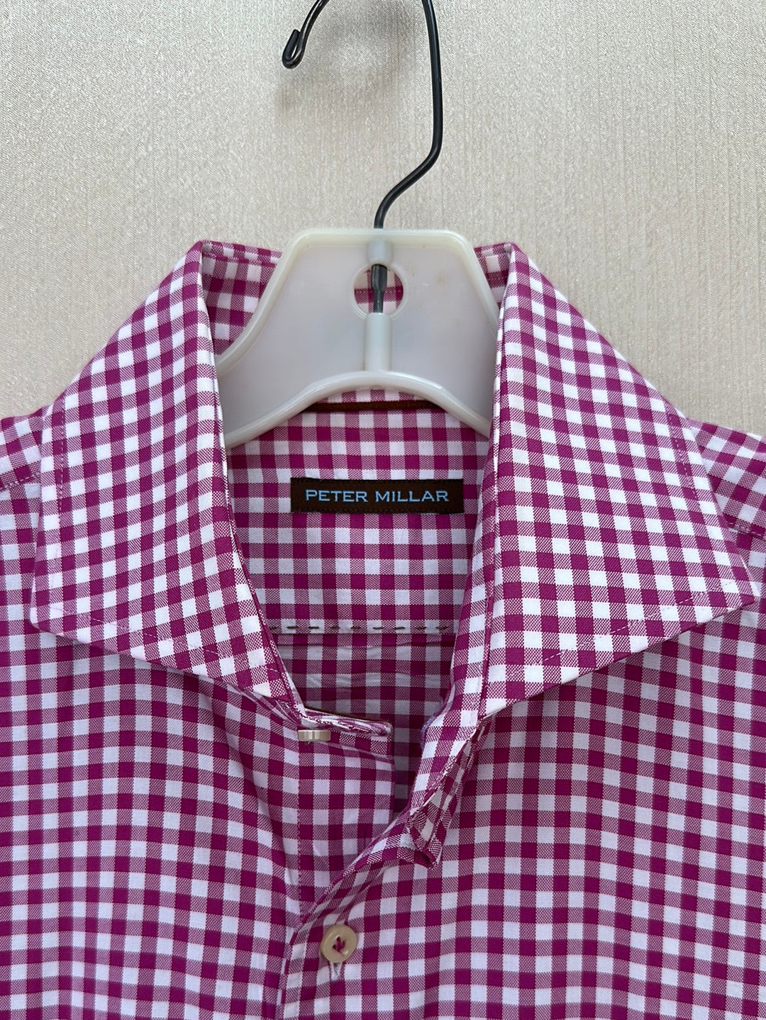 PETER MILLAR pink white check 100% Cotton Button Up Long Sleeve Shirt - M