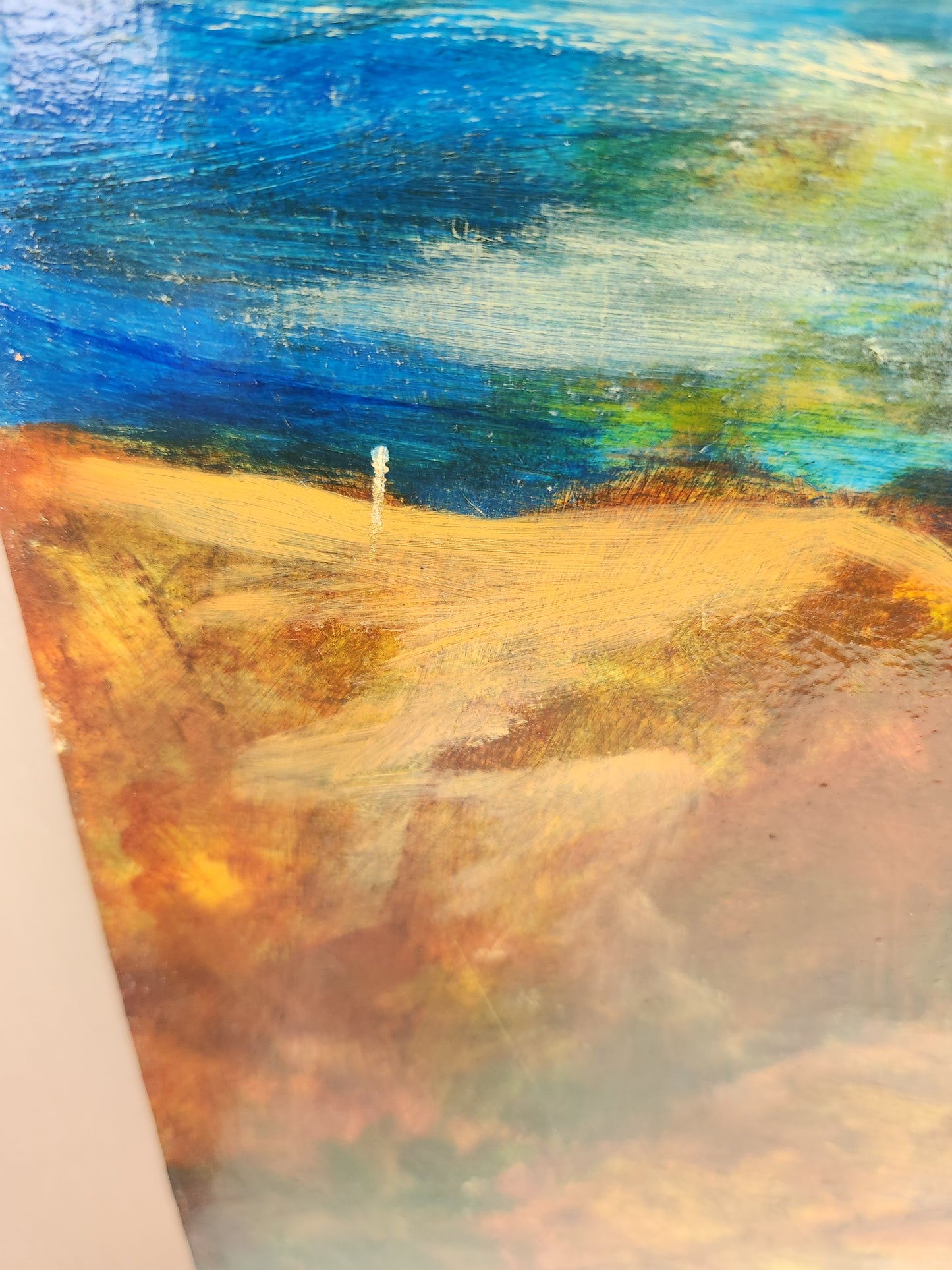 VTG - Karen Schmitz oil painting on hardboard "October Reflections" (slight damage)