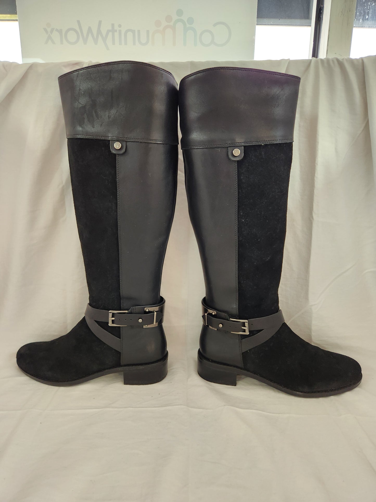 Vince Camuto Black Leather & Suede Jaran Riding Boots - Size: 6.5M