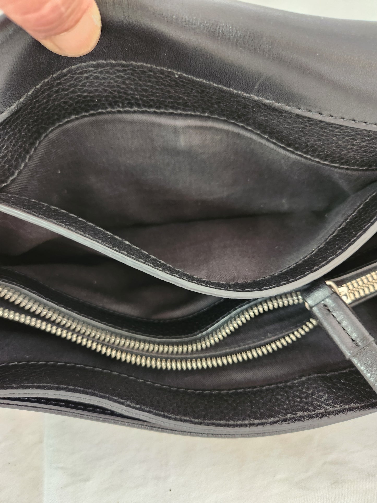 Kara Black Pebbled Leather Messenger Bag w/Faux Fur Flap