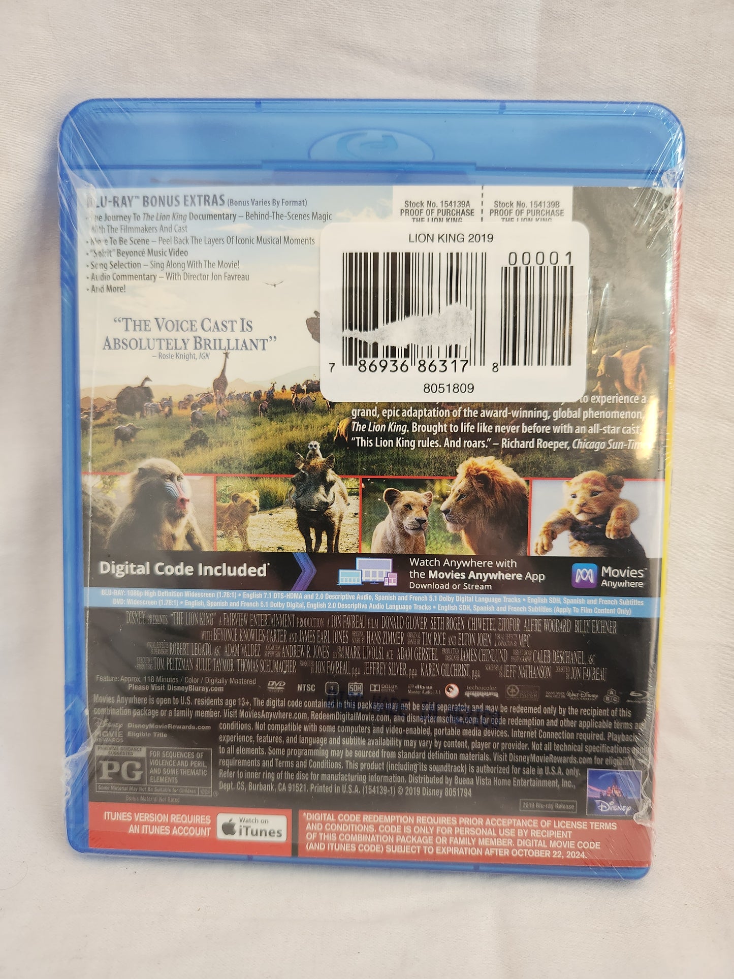 2019 Disney The Lion King Blu-Ray Disc