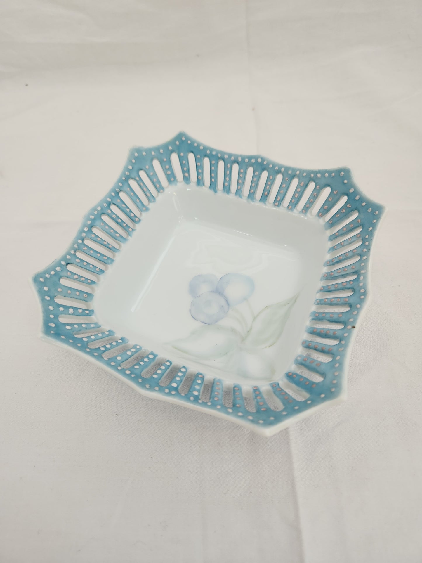 Square Reticulated Light Blue 5-1/2" Trinket/Candy Dish (signed)