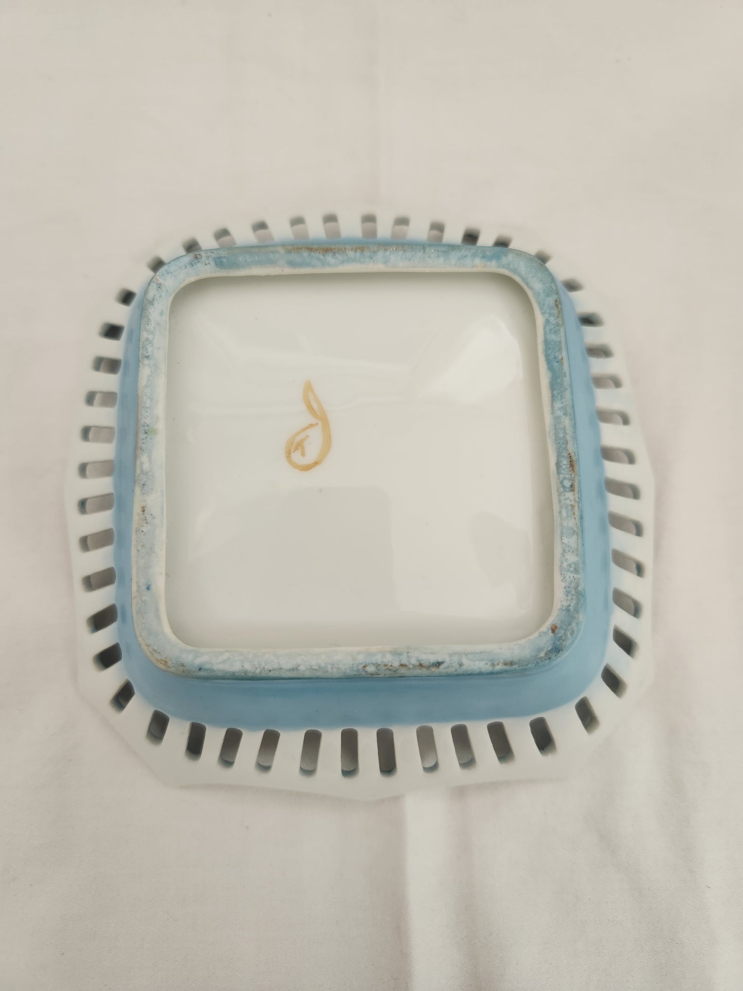 Square Reticulated Light Blue 5-1/2" Trinket/Candy Dish (signed)