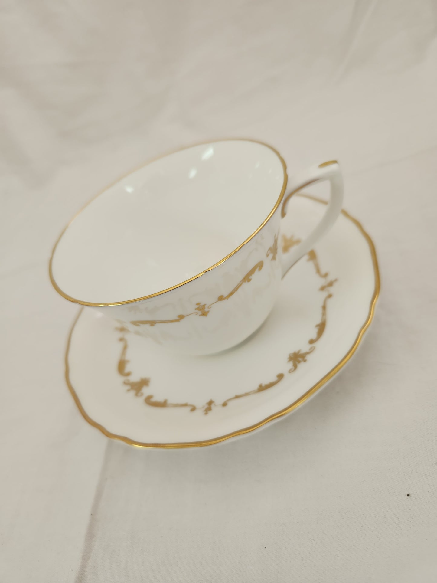 Royal Worcester Bone China Gold Chantilly Footed Cup & Saucer