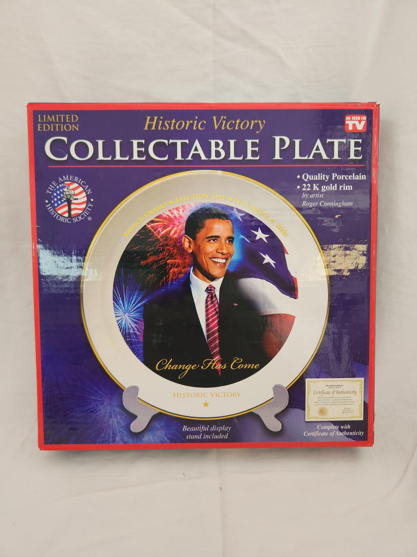 Historic Victory Barack Obama 22k Gold Rim Collectable Plate - Limited Edition