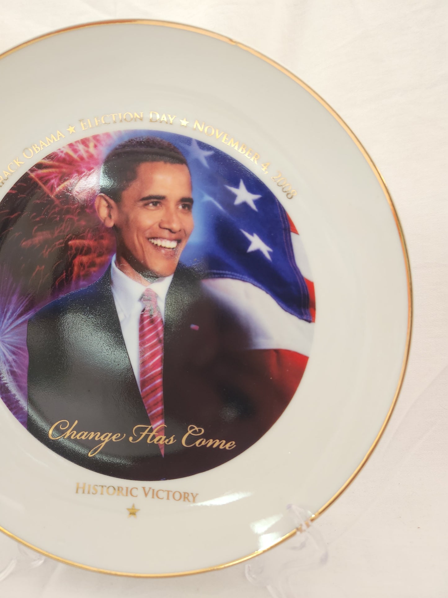 Historic Victory Barack Obama 22k Gold Rim Collectable Plate - Limited Edition