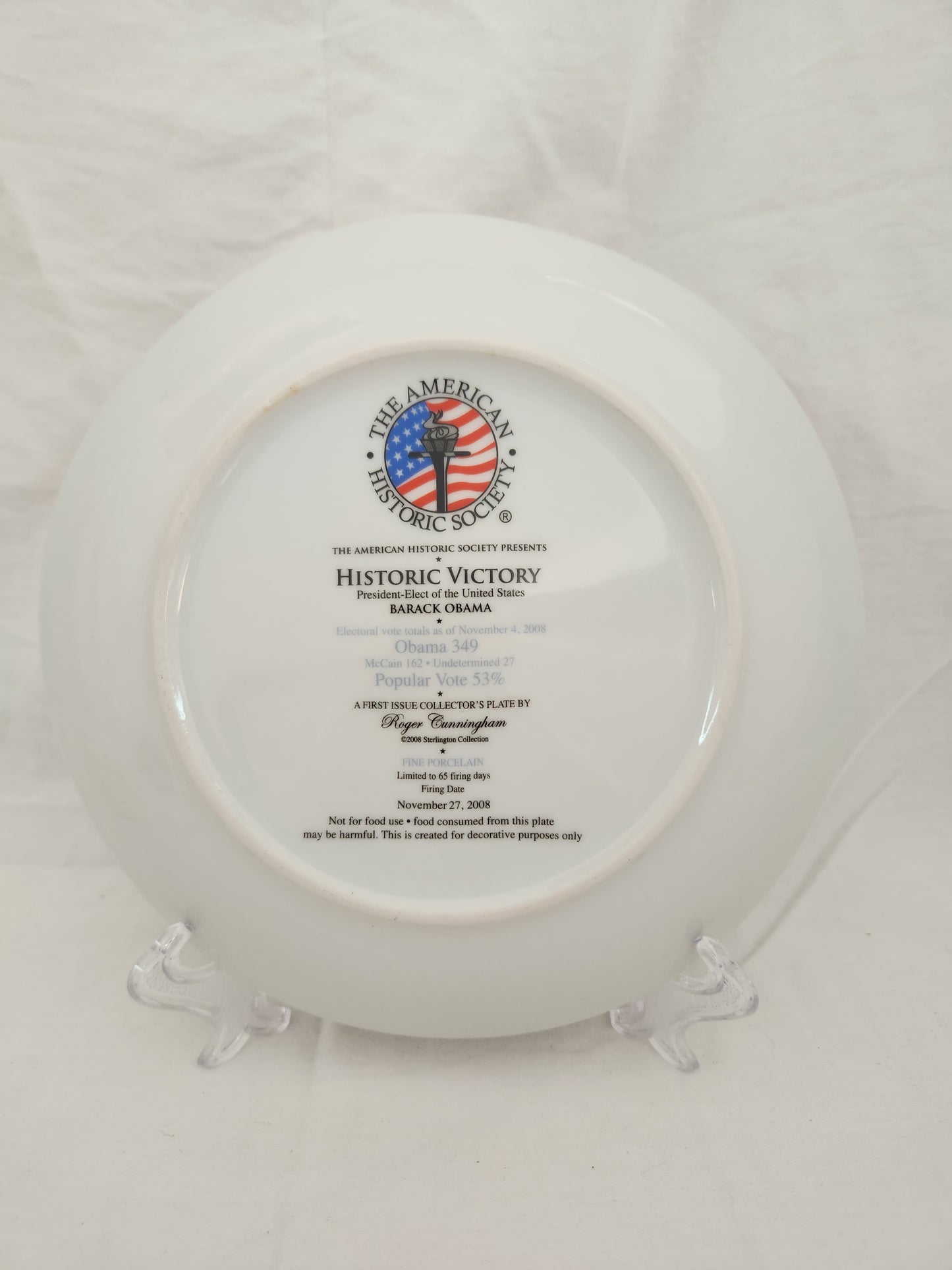 Historic Victory Barack Obama 22k Gold Rim Collectable Plate - Limited Edition