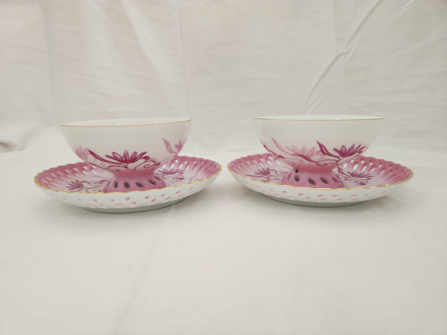 RARE - "Mano" Pink Floral Footed Tea Cup & Open Edge Saucer made in Occupied Japan - Set of 2