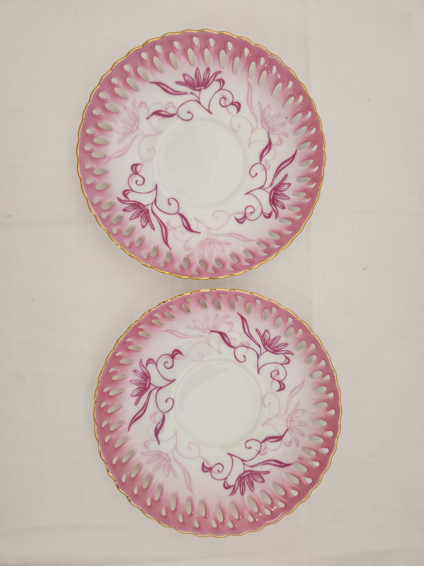RARE - "Mano" Pink Floral Footed Tea Cup & Open Edge Saucer made in Occupied Japan - Set of 2